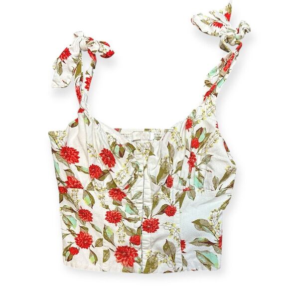 ERI + ALI for ANTHROPOLOGIE Women’s White Red Green Floral Tie Strap Button Fron - Picture 5 of 9